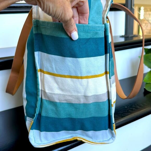 FEED Canvas & Leather Striped Shoulder Tote Bag – Supports Feeding Children - Picture 5 of 9